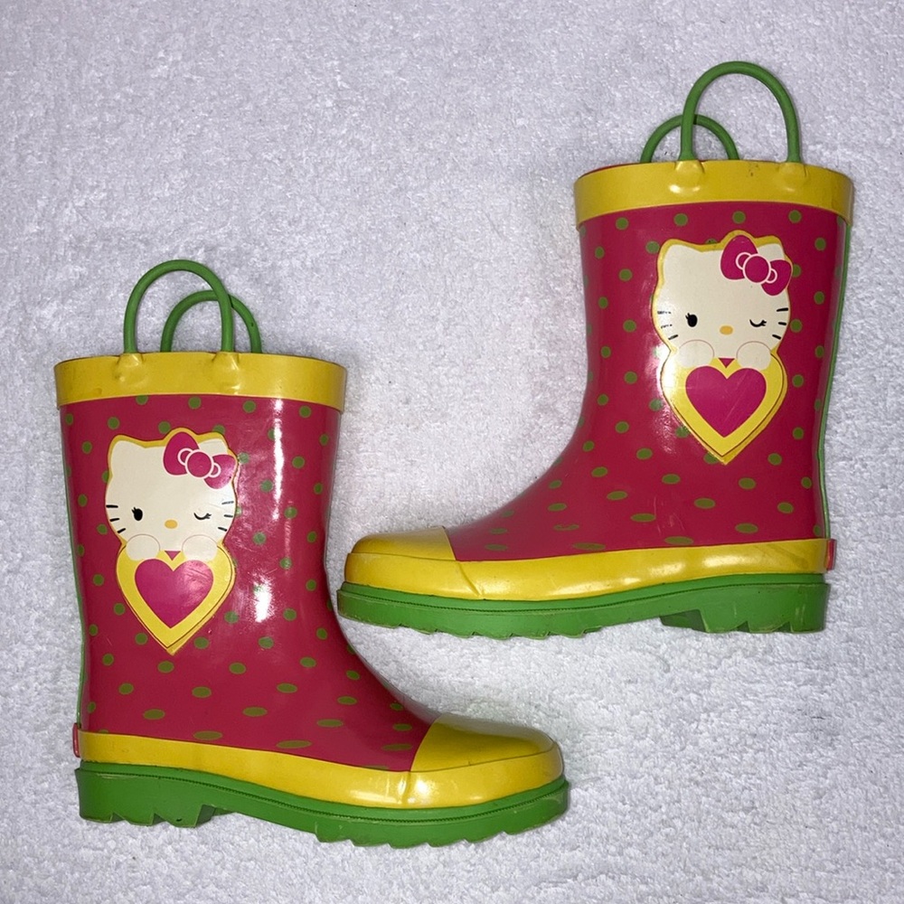 Sanrio Hello Kitty pink yellow green girls rainboots size 13/1